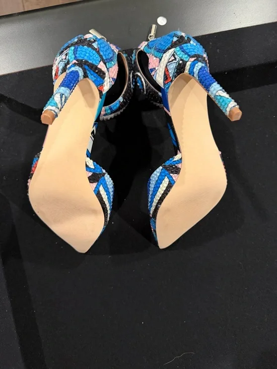 Steve Madden Blue Turquoise Pink Embellished Ankle-Strap Pointed Pump - Picture 5 of 7